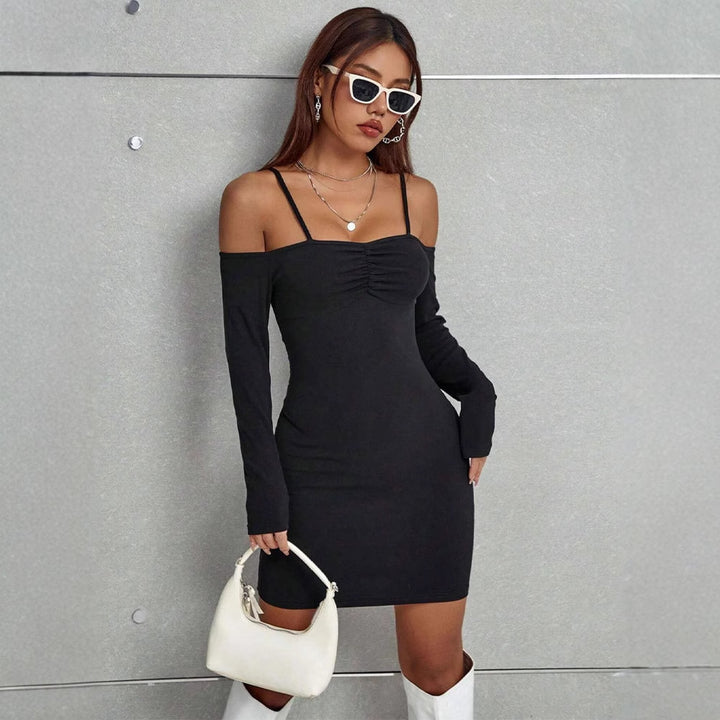 Damen elegantes Bodycon-Kleid mit Cut-Out-Details und langen Ärmeln Drune