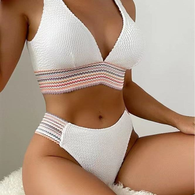 Damen Bikini-Set mit modernem V-Ausschnitt und strukturiertem Material Drune