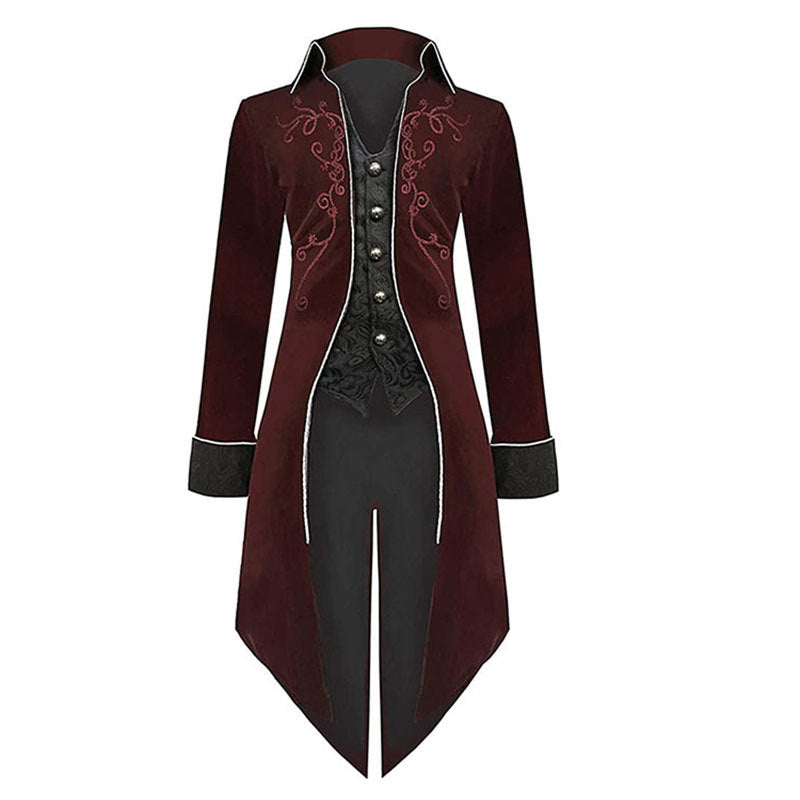 Damen nan viktorianischer Frackmantel mit tailliertem Schnitt, Zierstickerei und asymmetrischer Schleppe Drune