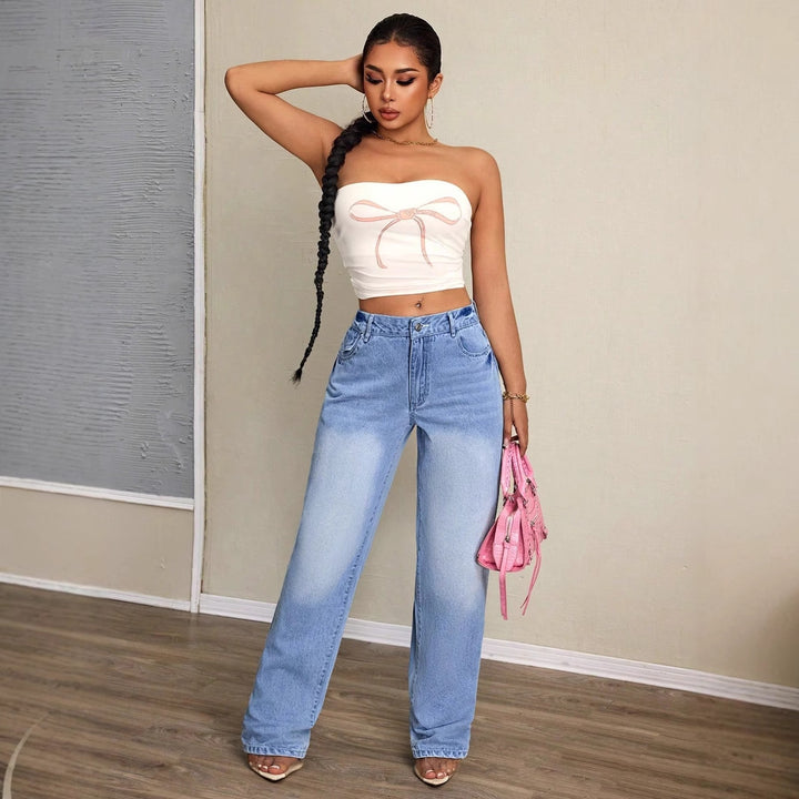 Damen weit geschnittene Jeans mit hohem Bund und lässigem Schnitt Drune