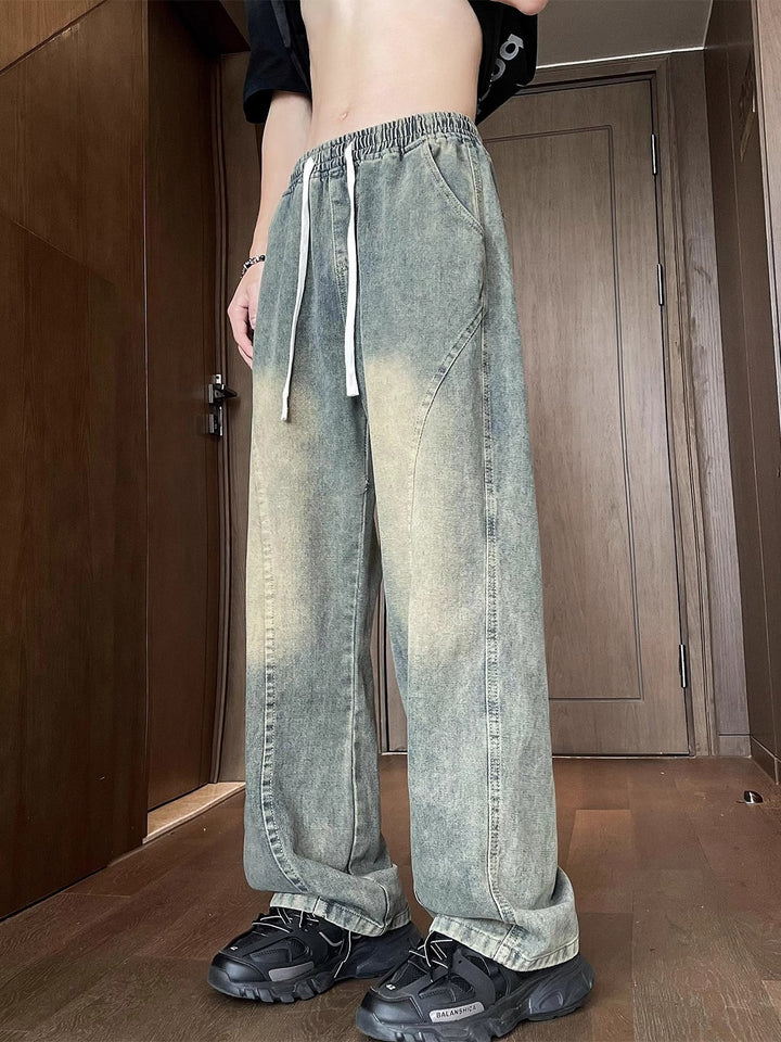 Unisex Weit geschnittene Denimhose mit elastischem Bund Drune
