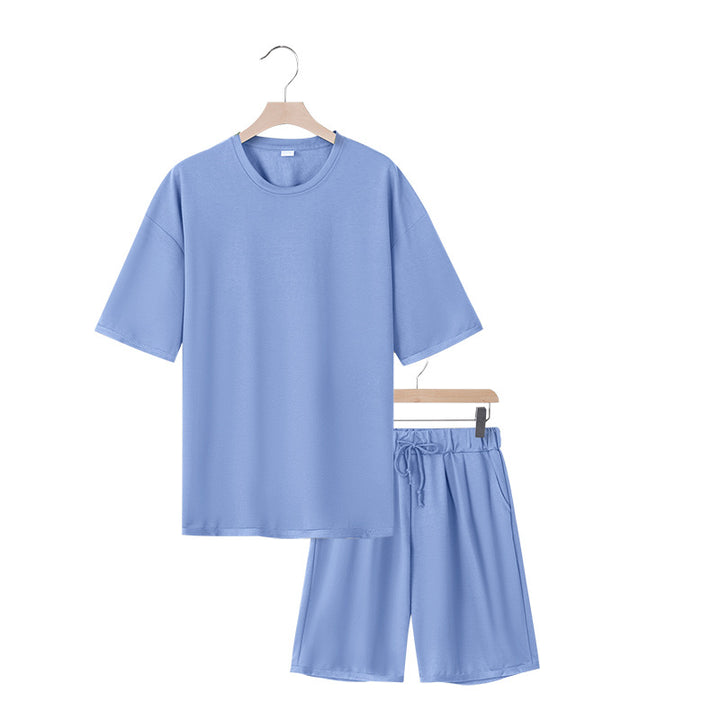 Herren nan entspannter Jersey-Set mit verlängertem Rundhals-T-Shirt und elastischen Kordelzug-Shorts Drune