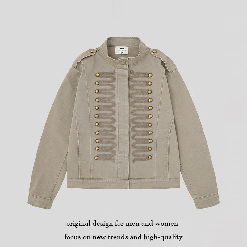 Damen militärisch inspirierte Übergangsjacke mit Kordelverzierung und Epauletten Drune