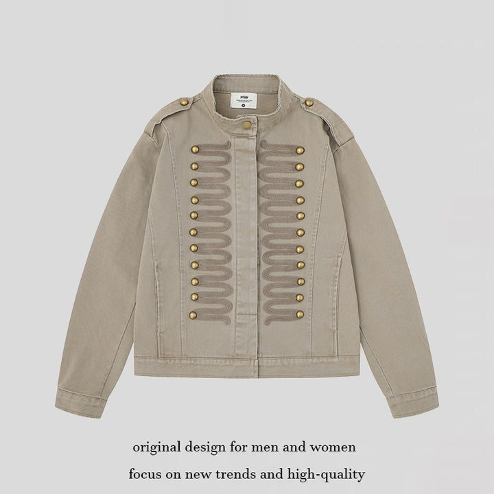 Damen militärisch inspirierte Übergangsjacke mit Kordelverzierung und Epauletten Drune