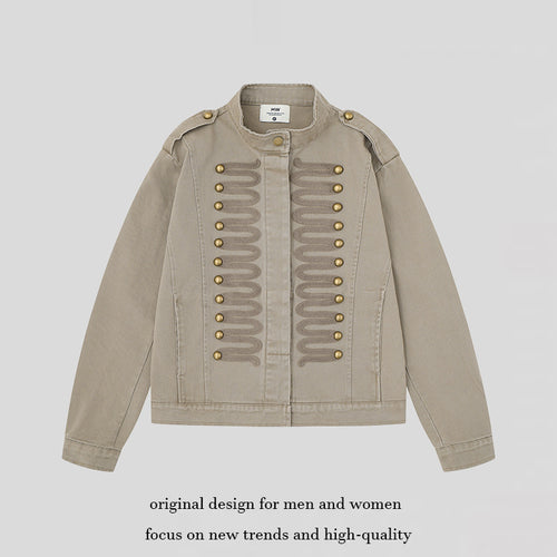 Damen militärisch inspirierte Übergangsjacke mit Kordelverzierung und Epauletten Drune