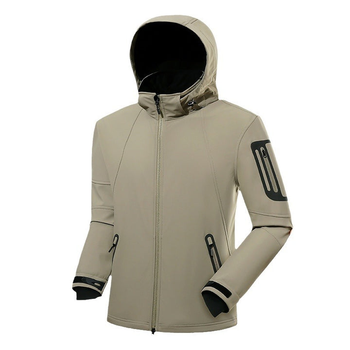 Herren Softshell‑Hybridjacke mit Kapuze, versiegelten Reißverschlüssen und ergonomischem Schnitt Drune