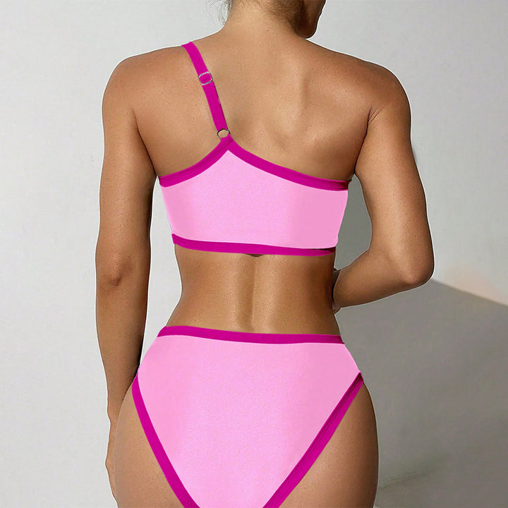 Damen asymmetrisches Bikini-Set mit modischen Kontrastnähten Drune