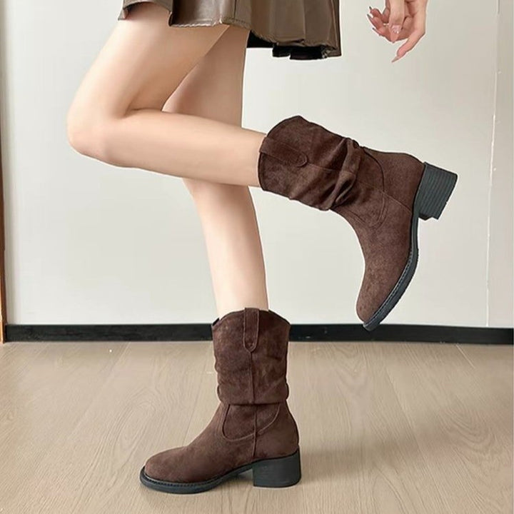 Damen Modische Stiefeletten aus weichem Wildleder Drune