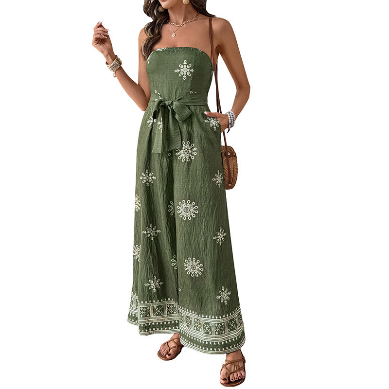 Damen Jumpsuit mit schulterfreiem Design und elegantem Bindegürtel Drune