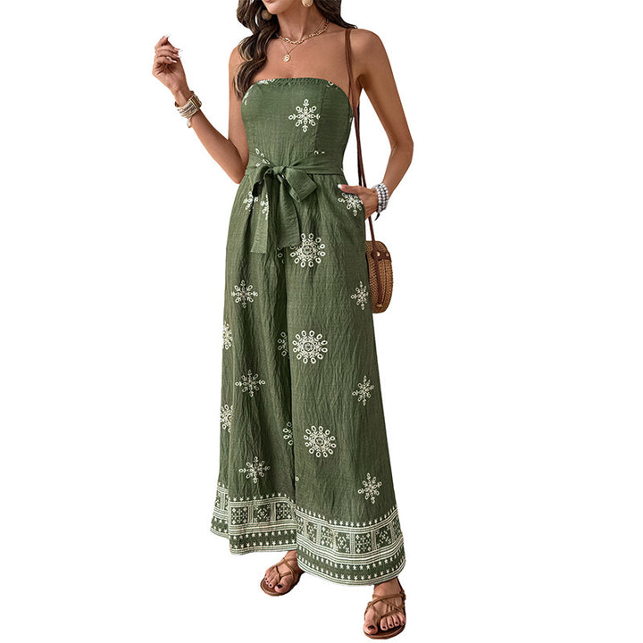 Damen Jumpsuit mit schulterfreiem Design und elegantem Bindegürtel Drune