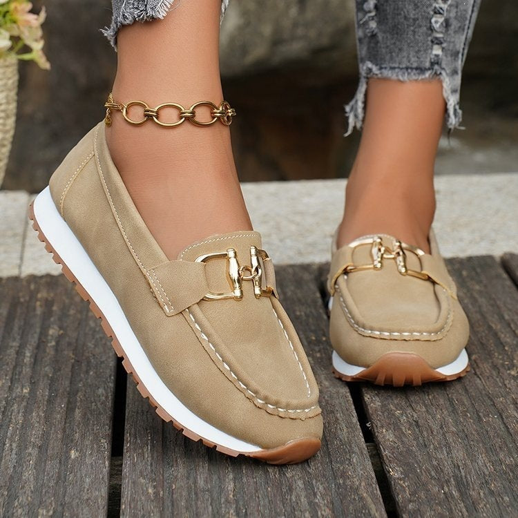 Damen Loafer im Mokassinstil mit profilierter Gummisohle und goldener Horsebit-Applikation Drune