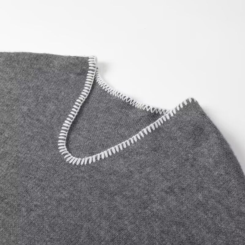 Damen Kurzer V-Ausschnitt Pullover mit Ziernähten und aufgesetzten Taschen Drune