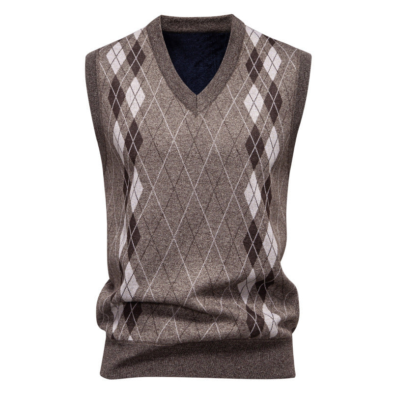 Herren nan elegante Rautenmuster-Strickweste mit V-Ausschnitt und leichtem Baumwollmix Drune