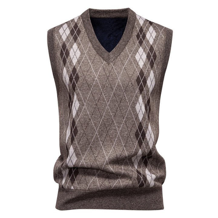 Herren nan elegante Rautenmuster-Strickweste mit V-Ausschnitt und leichtem Baumwollmix Drune
