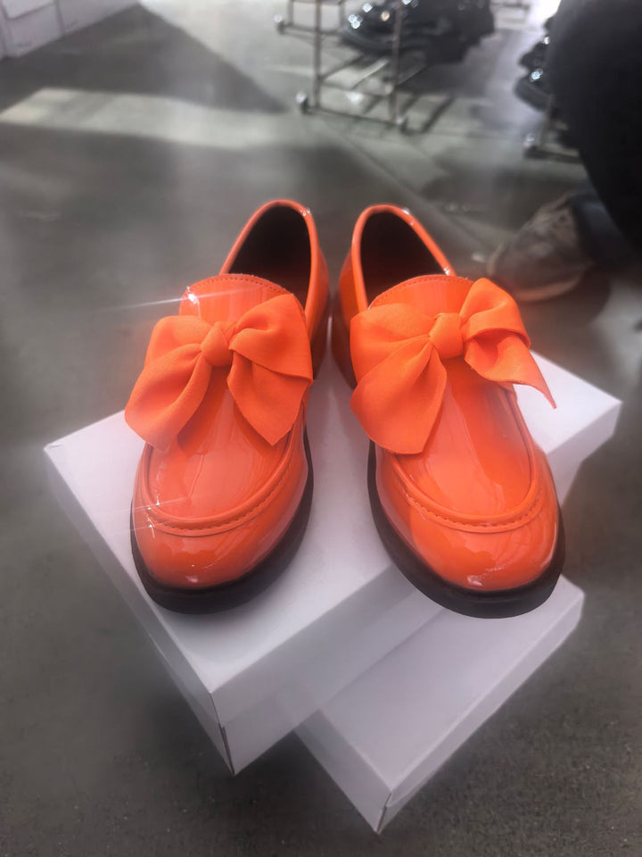 Damen Loafer mit Karo‑Muster und Schleifenapplikation Drune