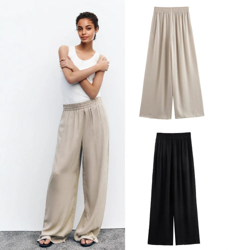Damen Weiche Jersey-Palazzohose mit elastischem Bund und weitem Bein Drune
