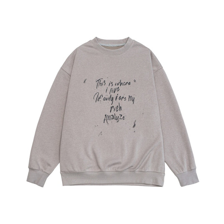 Unisex Lockeres Oversize-Sweatshirt mit verwaschenem Script‑Print, gerippten Bündchen und Relaxed‑Fit Drune