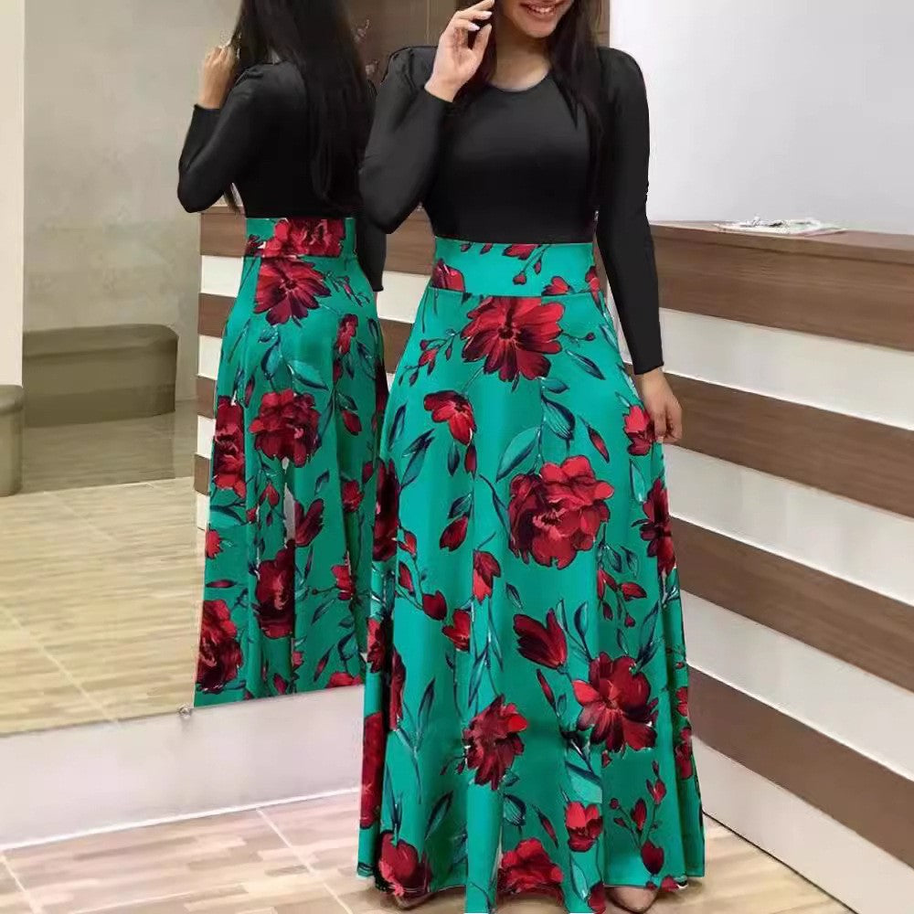 Damen Fließender Maxirock mit hoher Taille und großem Blumenprint Drune
