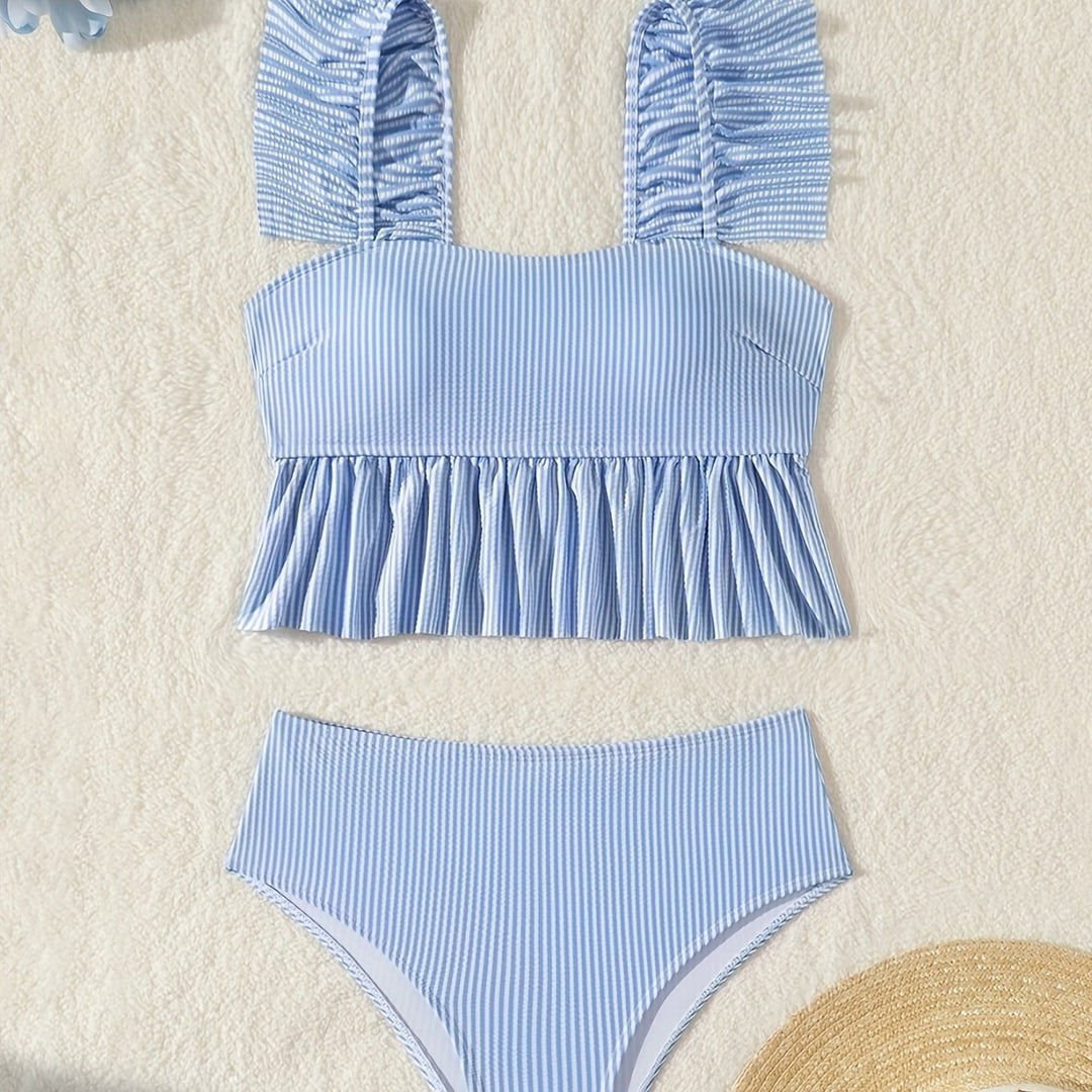Damen Bandeau-Bikini mit Rüschen und hohem Bund Drune