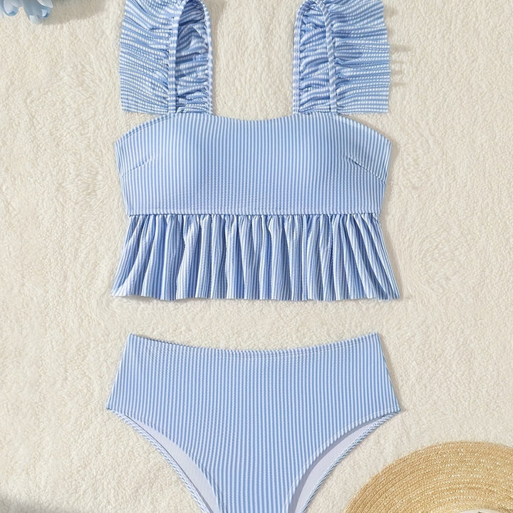 Damen Bandeau-Bikini mit Rüschen und hohem Bund Drune
