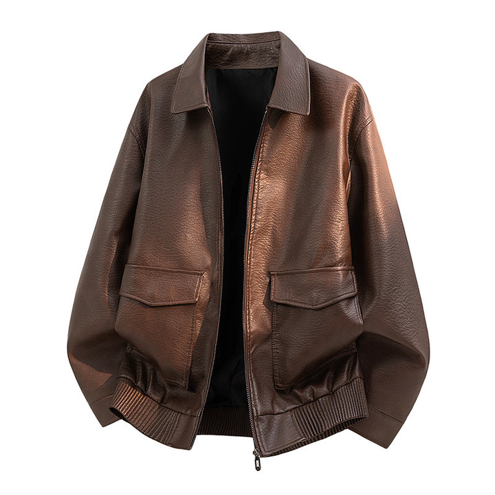 Herren Elegante Kunstleder-Bomberjacke Drune