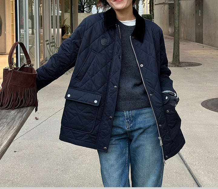 Damen Modische Steppjacke mit hochgeschlossenem Kragen und großen Taschen Drune