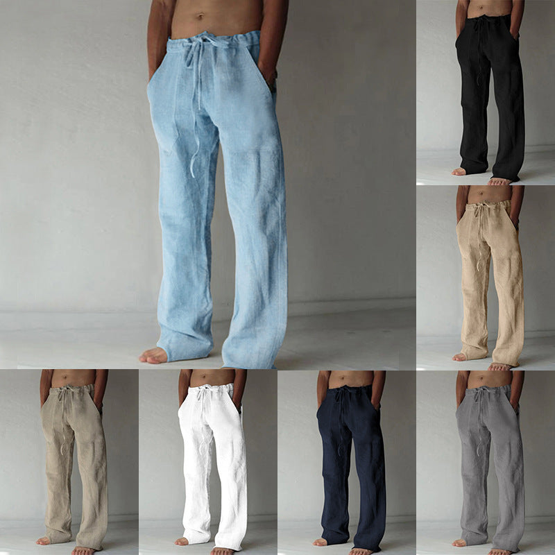 Herren nan lockere Leinenhose mit weitem Bein und Kordelzugbund Drune