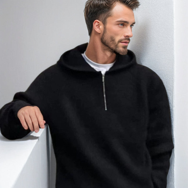 Herren Kapuzen-Halbzip-Pullover aus weichem Strukturstrick Drune