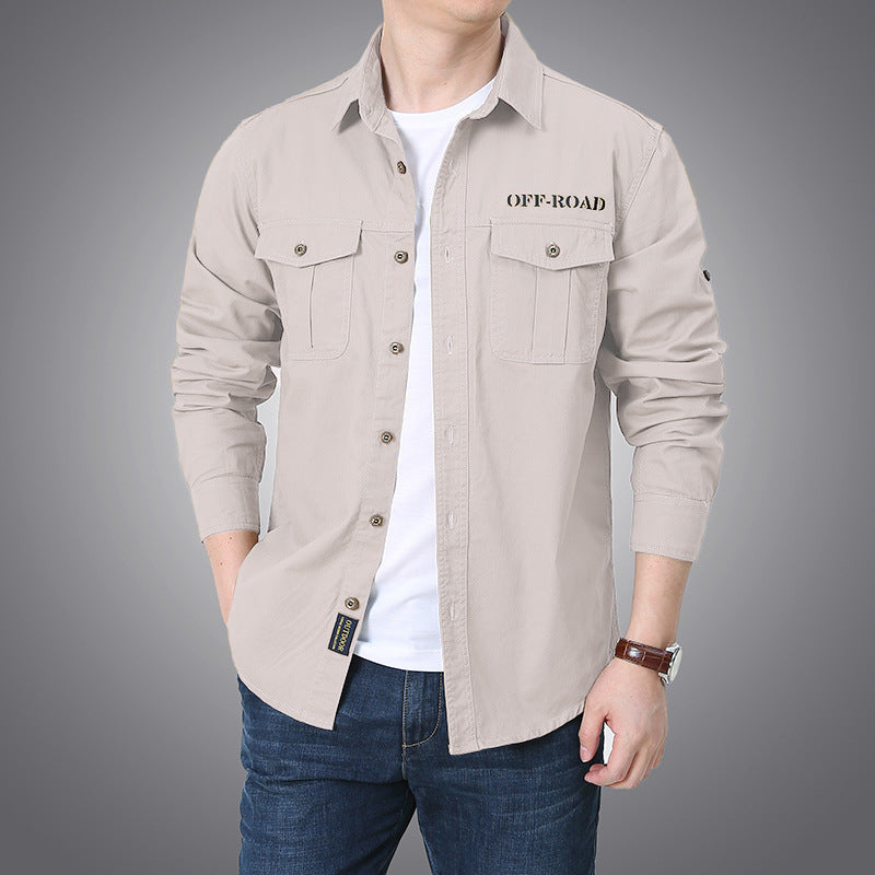 Herren nan langärmeliges Workwear-Hemd mit Druckknopf-Brusttaschen und aufrollbaren Ärmeln Drune