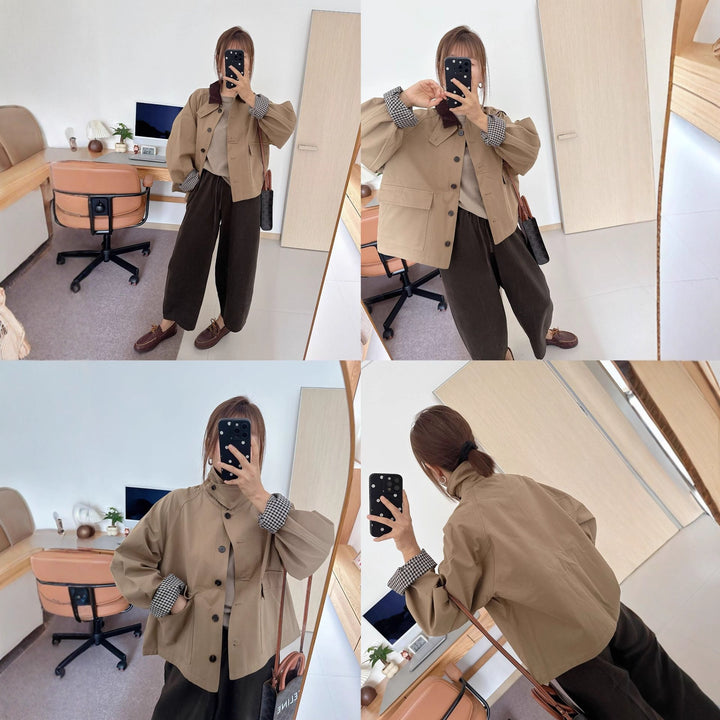 Damen Kurzjacke im Worker-Stil mit Cordkragen und aufgesetzten Pattentaschen Drune