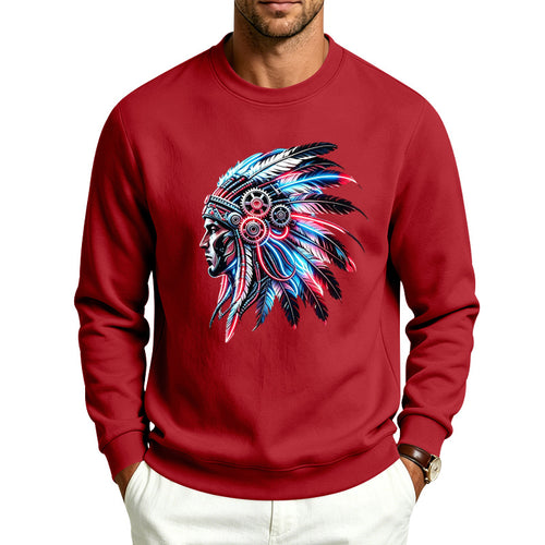 Herren Sweatshirt mit detailreichem Federschmuck-Print Drune