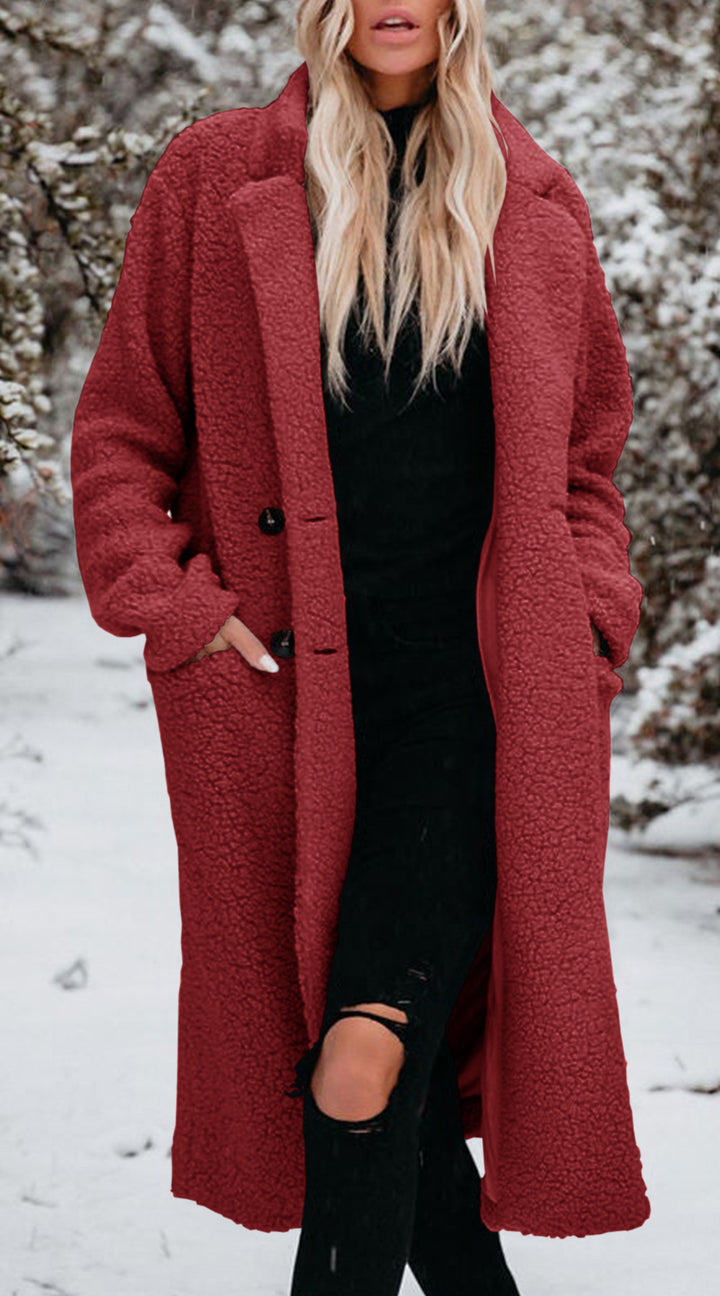 Damen Oversized Teddy-Mantel mit Knopfverschluss und praktischen Taschen Drune
