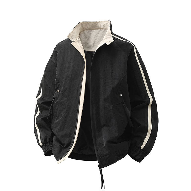 Herren Modische Sportjacke mit hohem Kragen und Kontraststreifen Drune