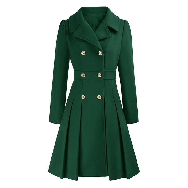 Damen taillierter Trenchcoat mit doppelter Knopfreihe und Falten Drune