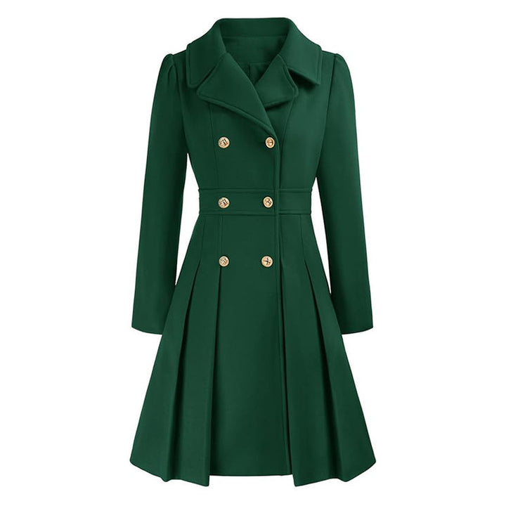 Damen taillierter Trenchcoat mit doppelter Knopfreihe und Falten Drune