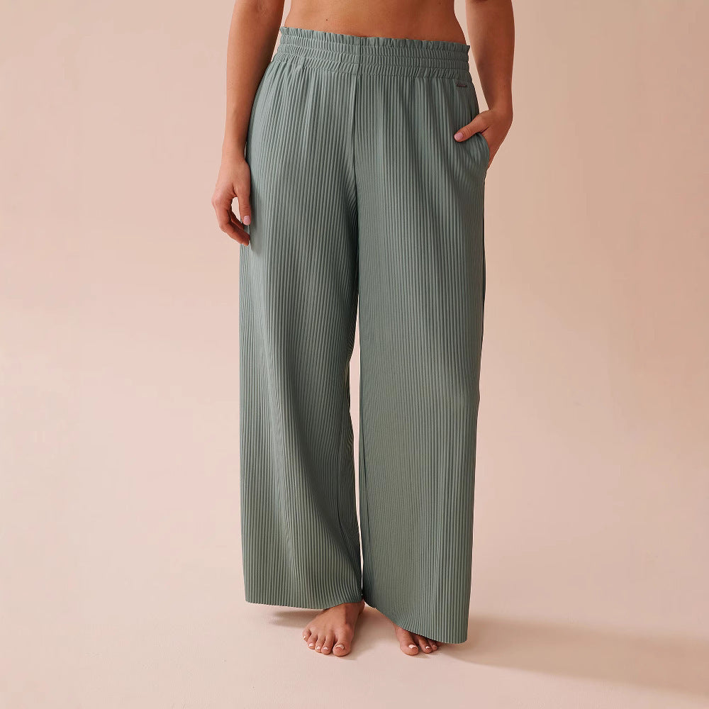 Damen Weite Plissee‑Loungehose mit elastischem Smokbund, Seitentaschen und fließender Palazzo‑Silhouette Drune