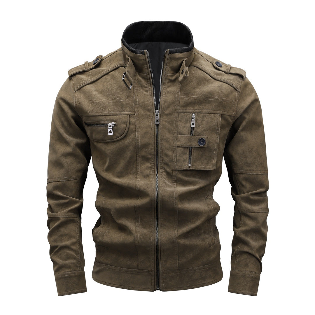 Herren Utility-Fliegerjacke in Wildlederoptik mit Stehkragen, Epauletten und Mehrfach-Taschen Drune