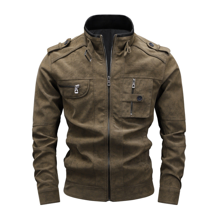 Herren Utility-Fliegerjacke in Wildlederoptik mit Stehkragen, Epauletten und Mehrfach-Taschen Drune