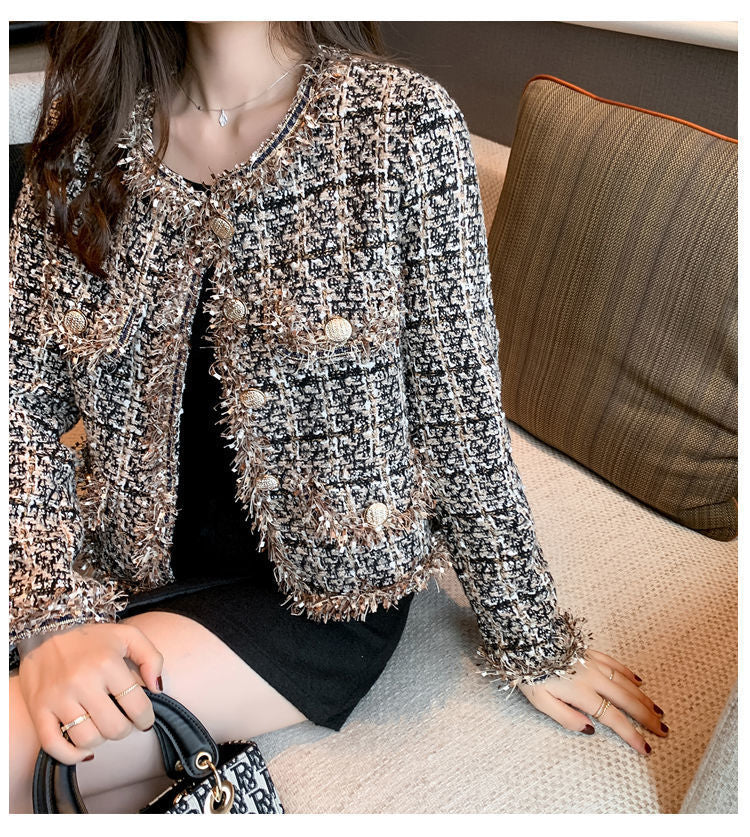 Drune | Tweed-Jacke - Goldenen Knopf Akzente - Klassische Eleganz - Anspruchsvolles Schichten