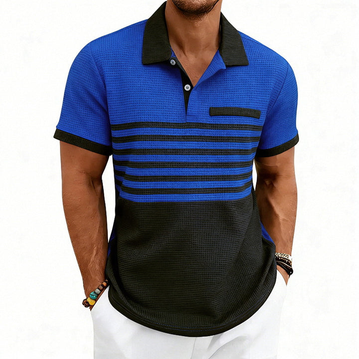 Herren nan Jacquard-Polo mit Blockstreifen, Brustblende und Baumwollmix Drune