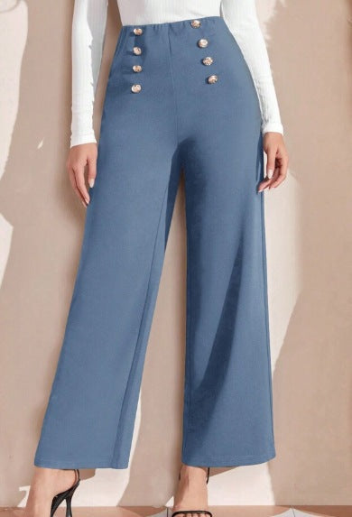 Damen Hochwaisted Weite Hose mit dekorativen Knöpfen Drune