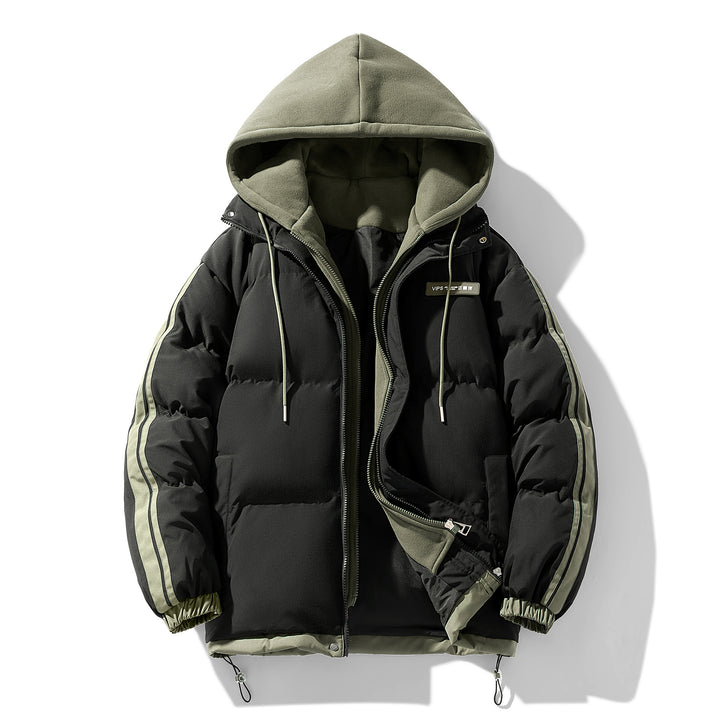Herren wattierter Parka-Hybrid mit innenliegendem Hoodie, seitlichen Streifen und Zwei-Wege-Reißverschluss Drune