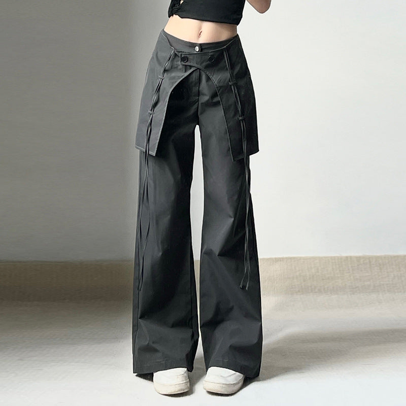 Damen stylische Utility-Hose mit weitem Schnitt und verstellbaren Binde-Details Drune