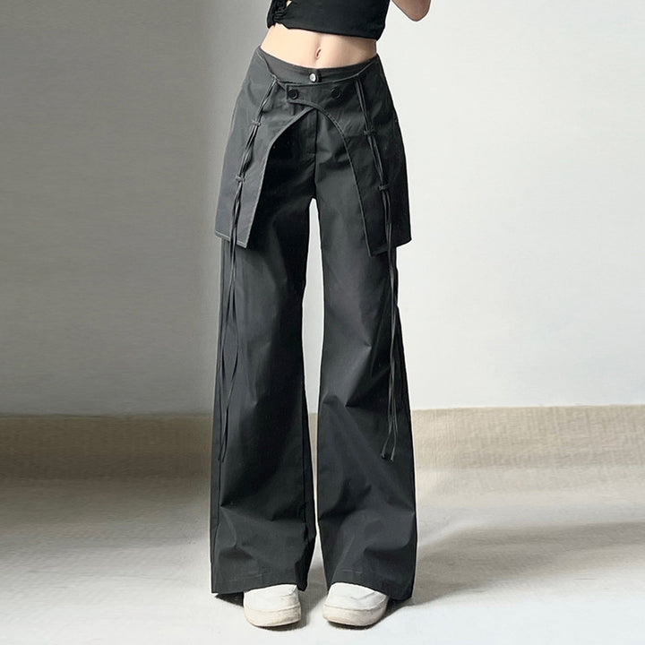 Damen stylische Utility-Hose mit weitem Schnitt und verstellbaren Binde-Details Drune