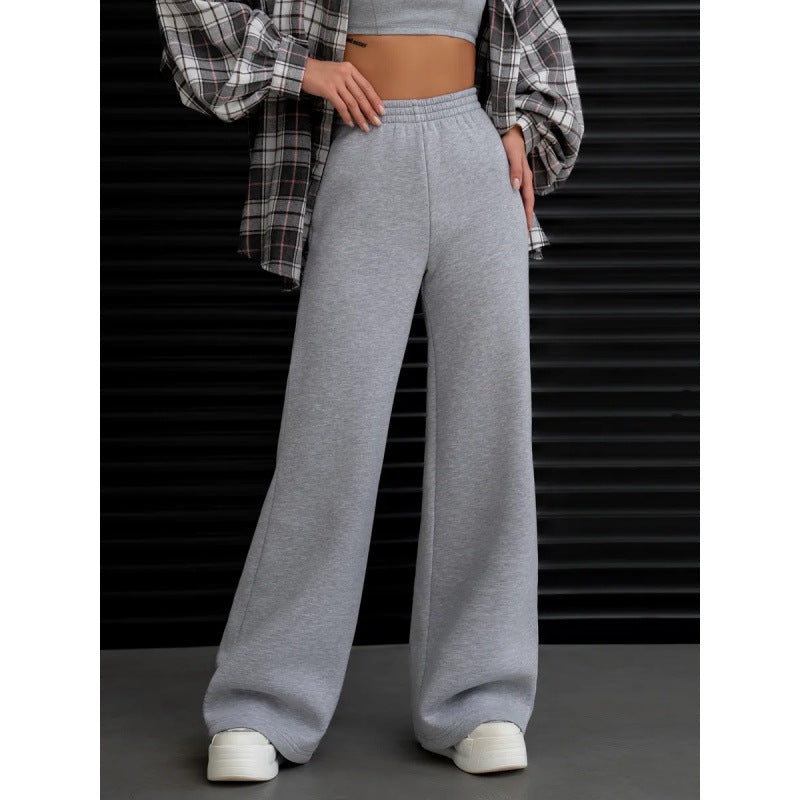 Damen nan fließende Palazzo-Loungehose mit extra weitem Bein elastischem Komfortbund und dezenten Eingrifftaschen Drune