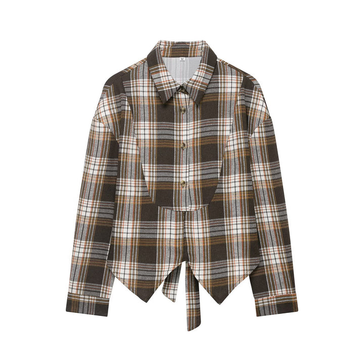 Damen Karo-Bluse mit Puffärmeln und taillierendem Bindegürtel Drune