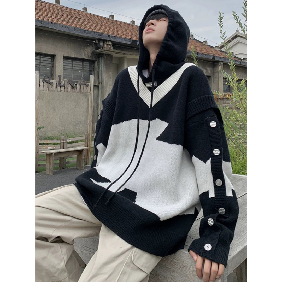 Herren Lässiger Oversized Pullover mit Knopfleiste Drune