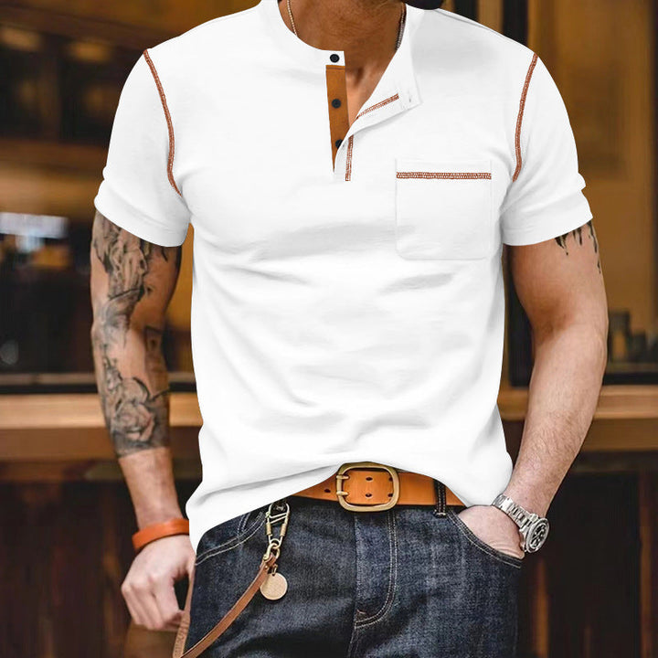Herren nan urbanes Kurzarmshirt mit Stehkragen, halber Knopfleiste und Brusttasche Drune