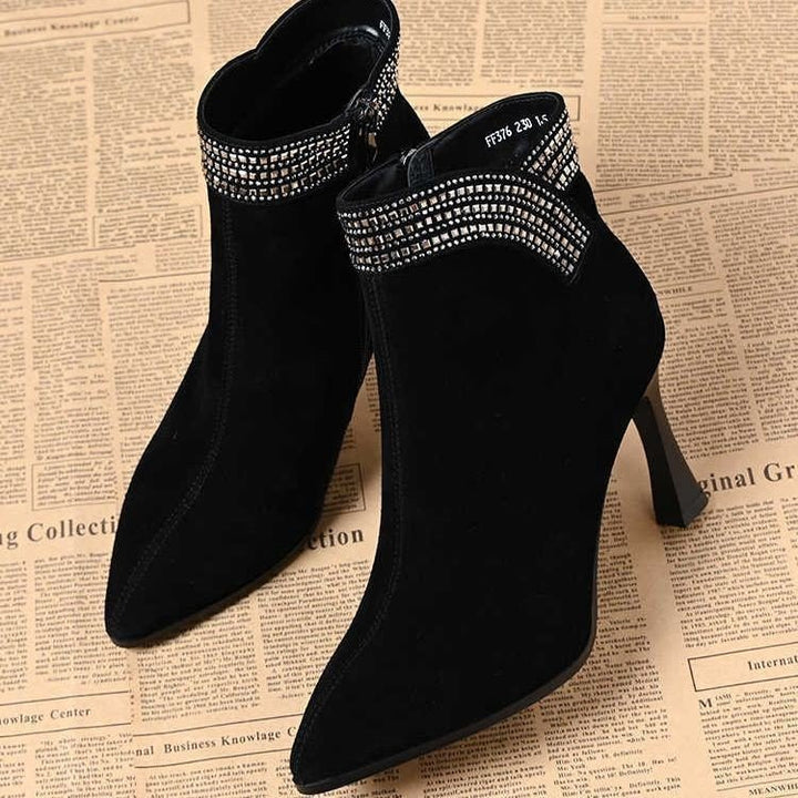 Damen Elegante Stiefeletten mit Glitzerband Drune