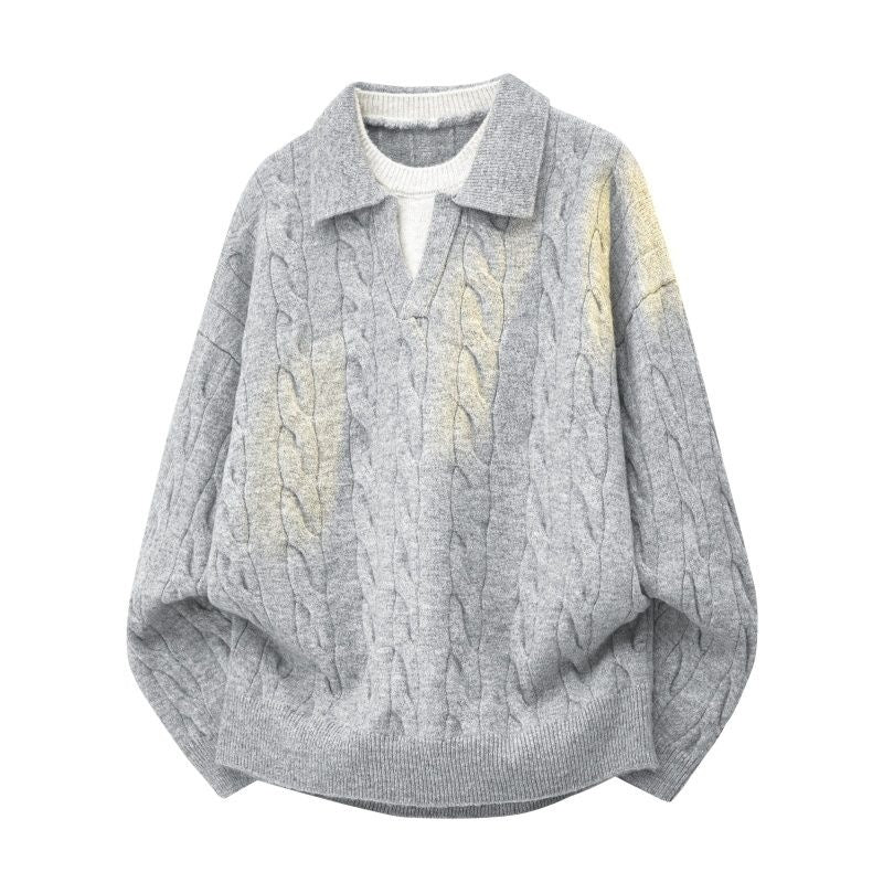 Damen Oversize Zopfstrickpullover mit hohem Rollkragen und Knopfleiste Drune